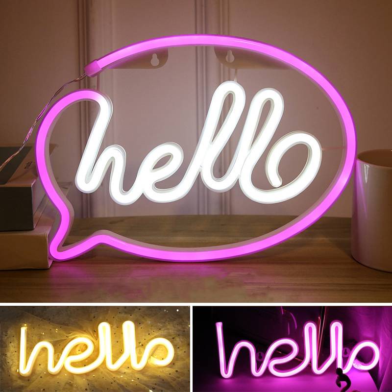 Hello Neon Light LED Wall Lights Store Greeting Signs Home Decor Night ...