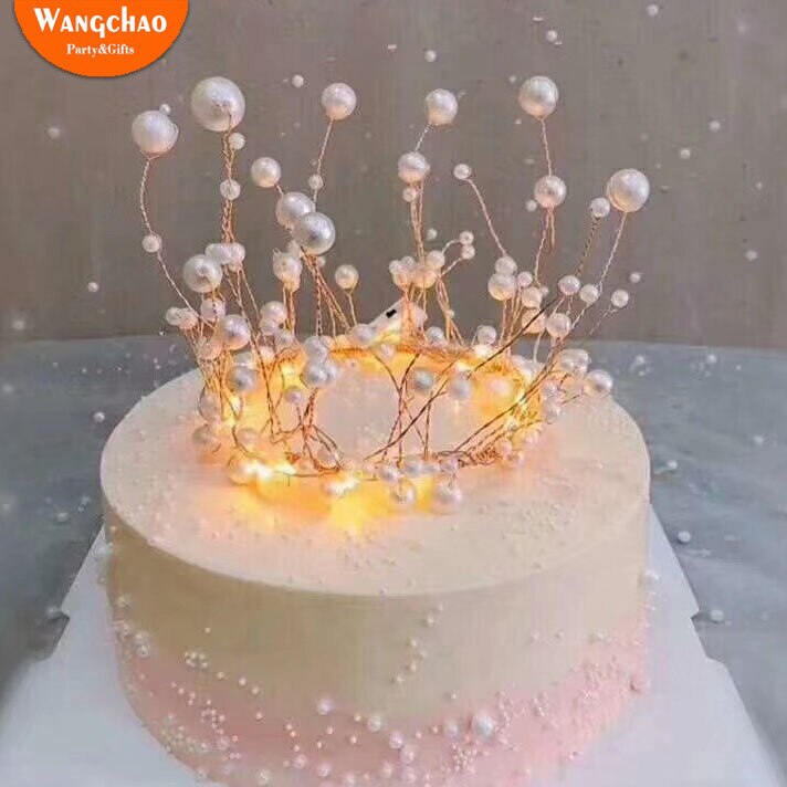 Shiny Handmade Pearl Princess Crown Cake Topper Wedding Cake