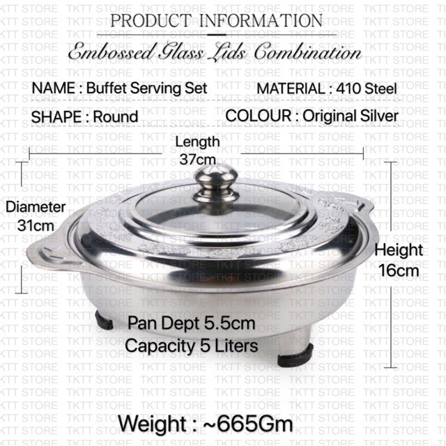 Ready Stock🐱‍🏍 TKTT 6 Set 31cm Embossed Stainless Steel Buffet Set Catering Serving Tray Food Pan Warmer Bekas Lauk Ka