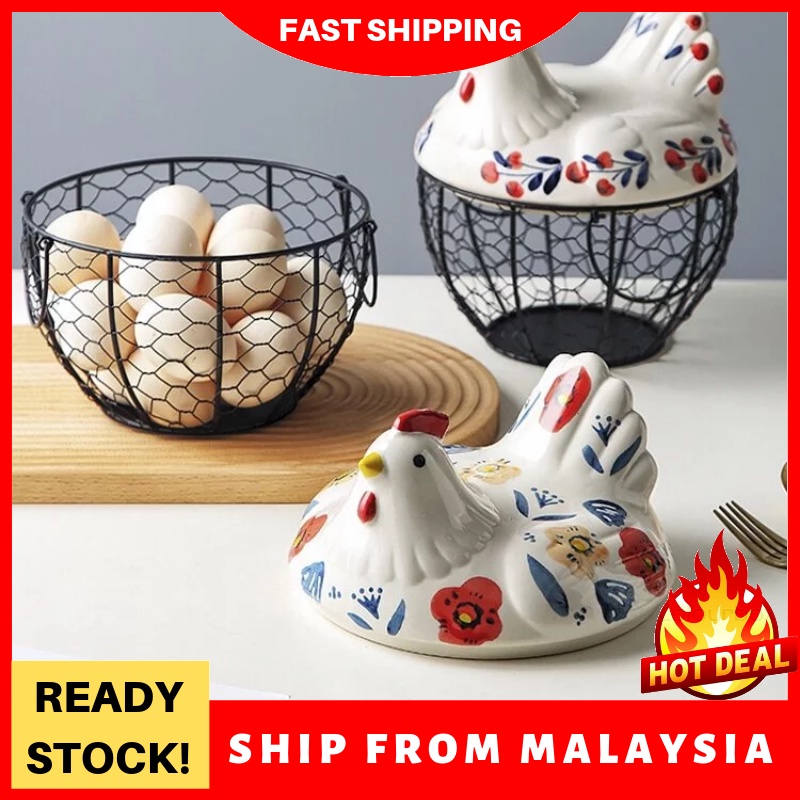 Chicken Egg Baskets for Fresh Eggs, Wire Egg Collection Basket, Ceramic Fresh Egg Holders
