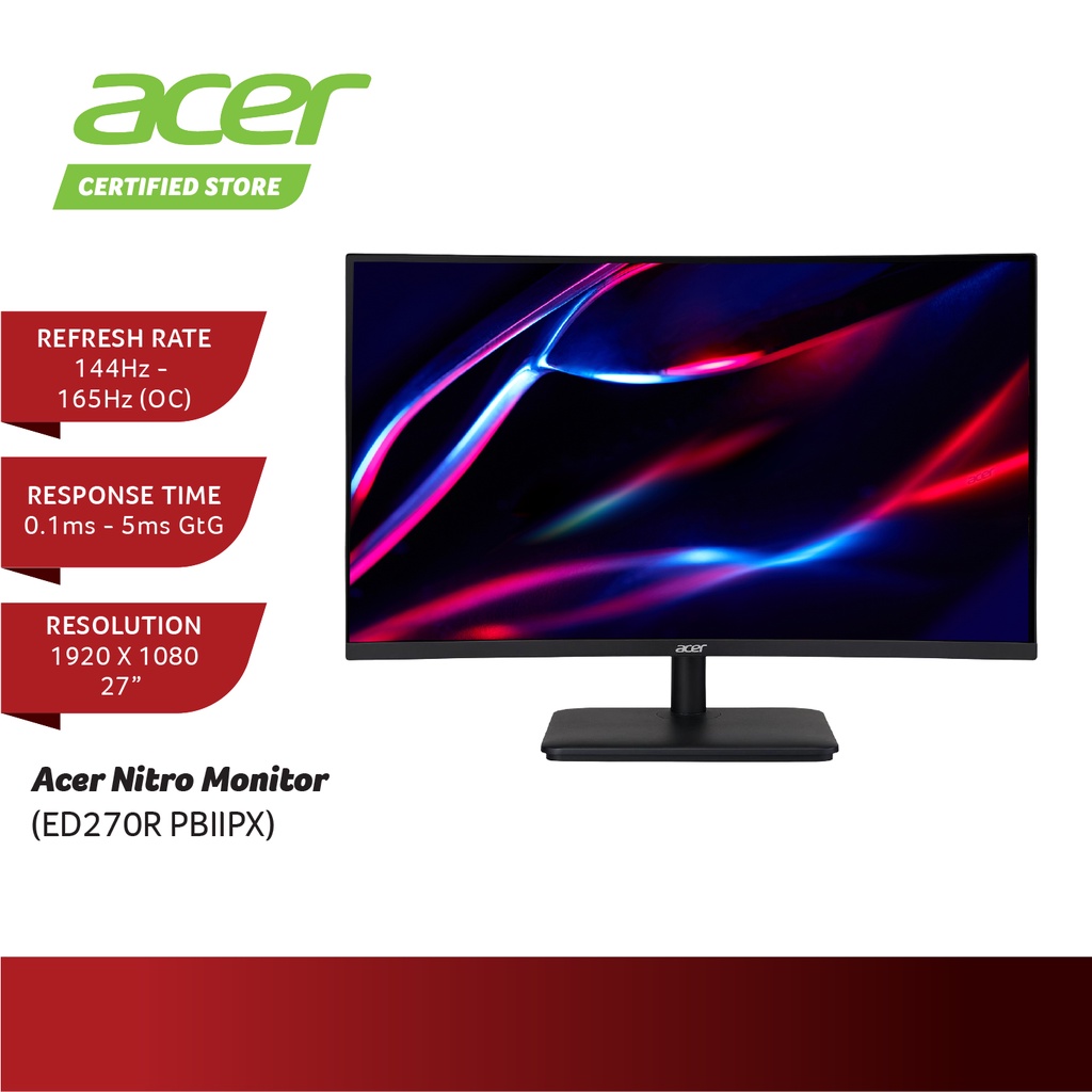 Acer Nitro Ed270r Pbiipx Curved Led Gaming Monitor 27 Fhd1920 X 1080165hz5ms Hdmi Dp Black 6928