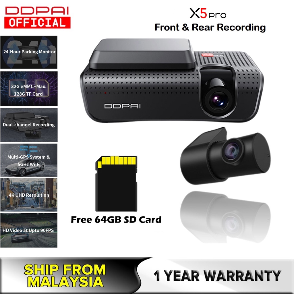 [FREE INSTALLLATION] DDPAI X5 Pro 4K Dash Cam Dual Car Camera Recorder