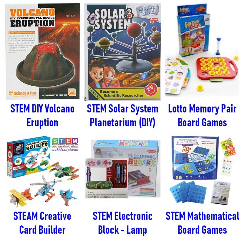 STEM DIY Volcano Eruption, Solar System, Lotto Memory, STEAM Creative Card Builder, Electronic Block-Lamp, Mathematical