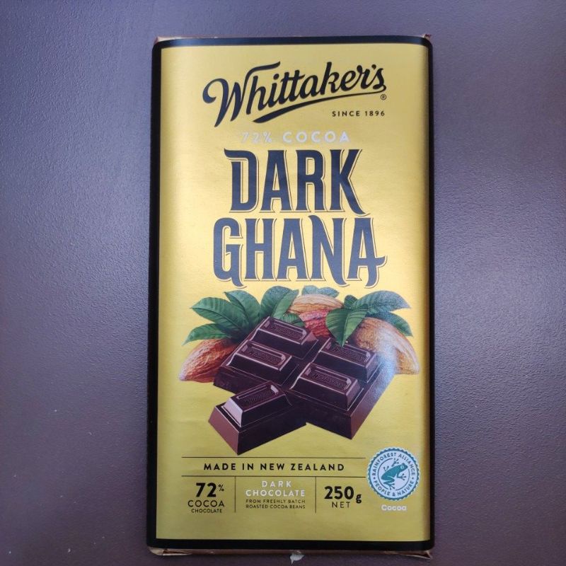 Whittaker's Bar 250g 72% Cocoa Dark Ghana