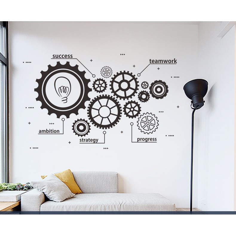 Office Wall Decal Idea Teamwork Business Success Gears Lettering Stickers Modern