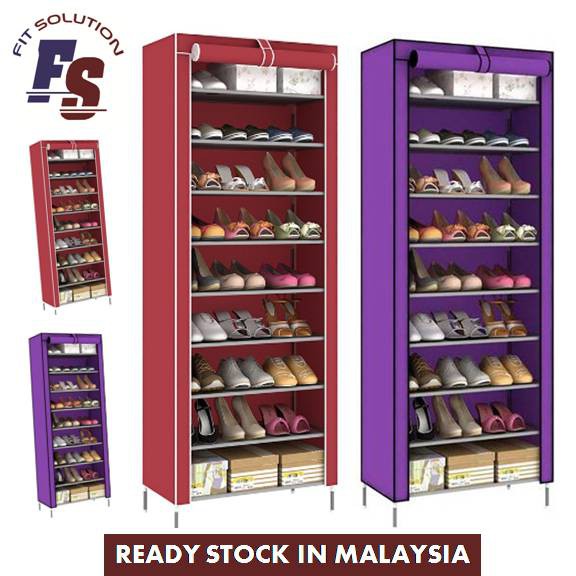 Free Shipping 10 Tier Shoe Rack Dust Proof Cloth Shoes Cabinet