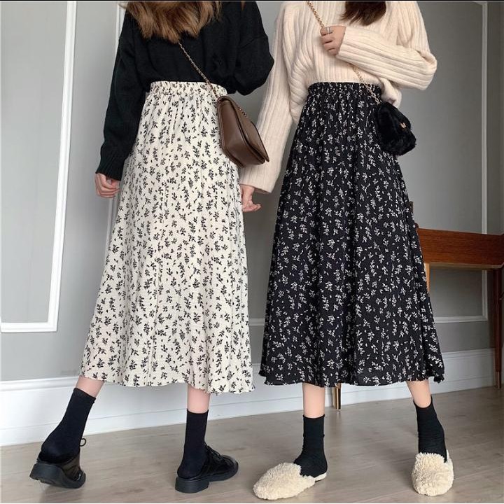 Fragmentary Flower Super Fairy Skirt Women's Summer Mid Long A-line High Waist Thin Hipcover Floral Super Fairy Skirt Women's New Long A-line Skirt High Waist Thin Hipcover