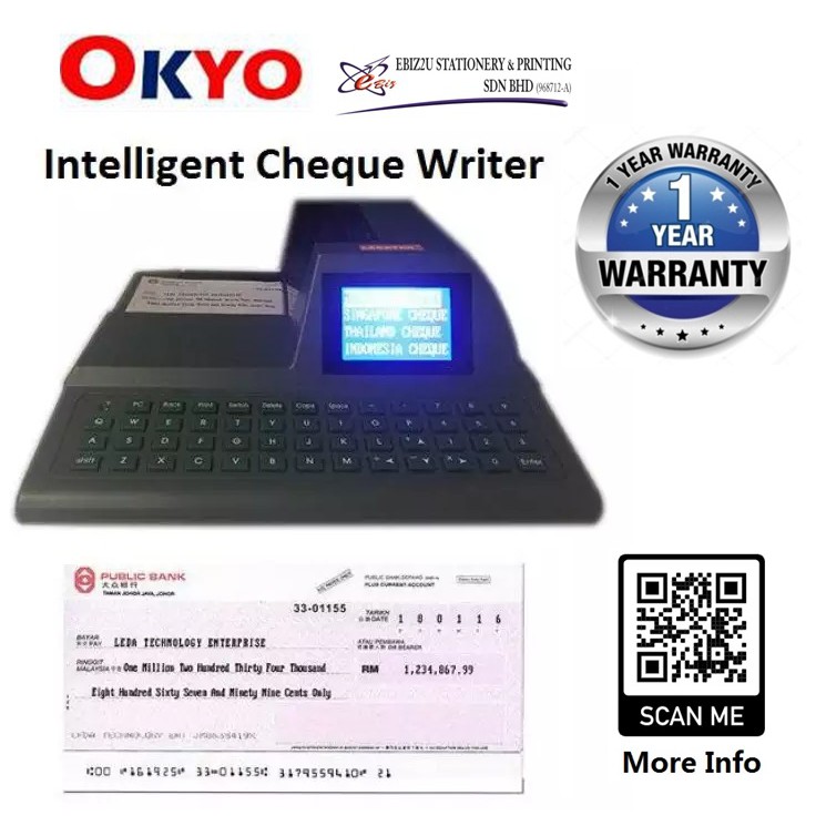 Okyo intelligent cheque writer cehcker icw 15 20 cheque printing