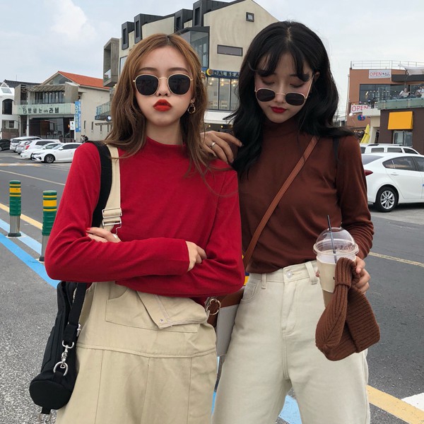 Korean style woman lady ladies cotton turtleneck inner t Korean style woman lady ladies cotton turtleneck inner t