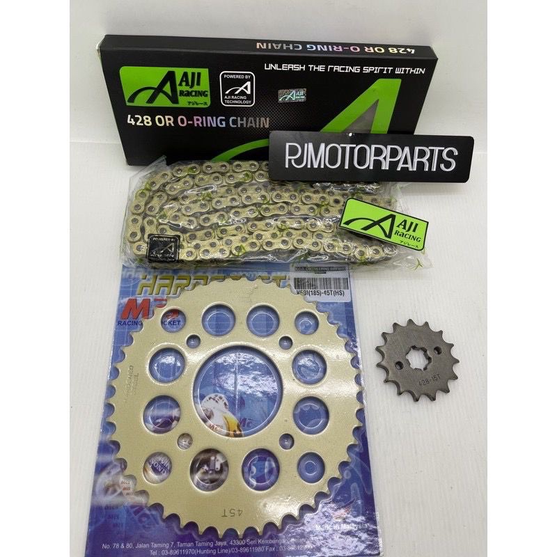 Sprocket Set 428 SYM VF3i 185 (Aji Racing 428 O-Ring Chain Gold ...