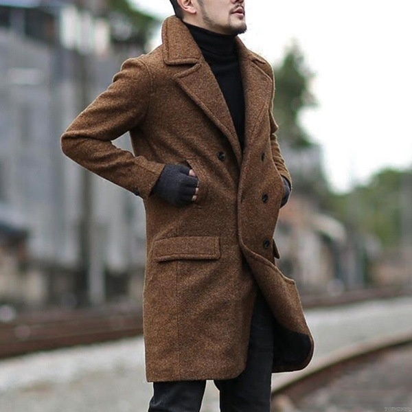 Mens Winter Warm Stand Collar Blazer Jacket Peacoat Parka Trench Coats Outerwear 