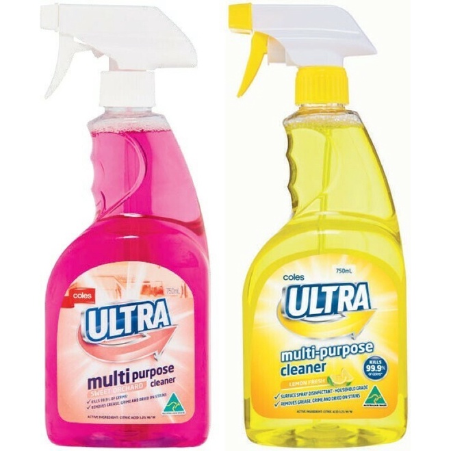 Coles Ultra MultiPurpose Cleaner Trigger Spray, 750mlx2, Lemon & Berry Scented/ Coles Ultra