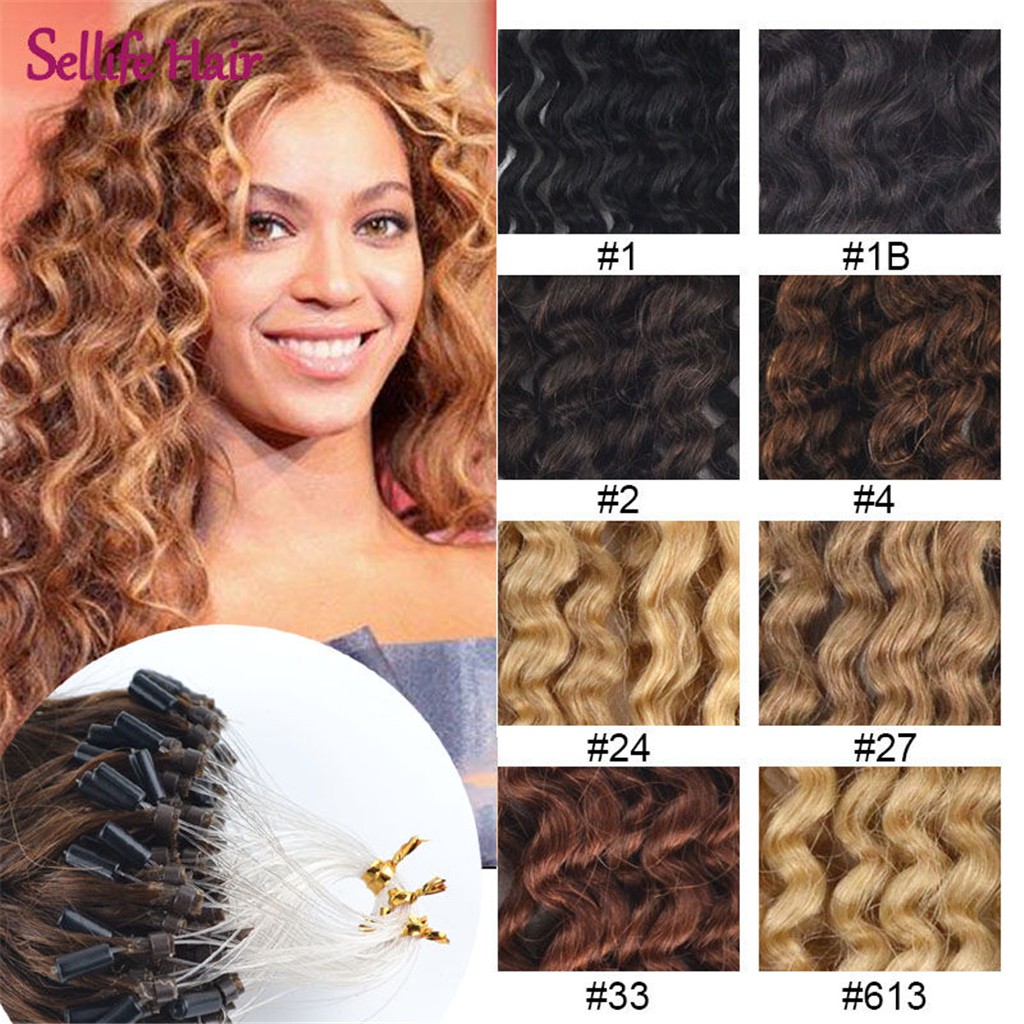 20inch Curly Real Loop Beads Microrings Tip 50cm Weave Remy Human