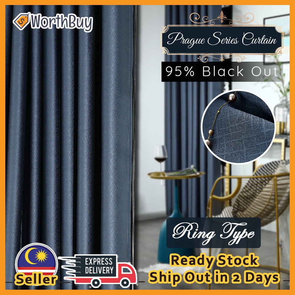 [RING TYPE] 1PC Worthbuy 95% Blackout Prague Design Curtain 穿孔式窗帘布 Insulating Eyelet Curtain Langsir Tingkap Eyelet