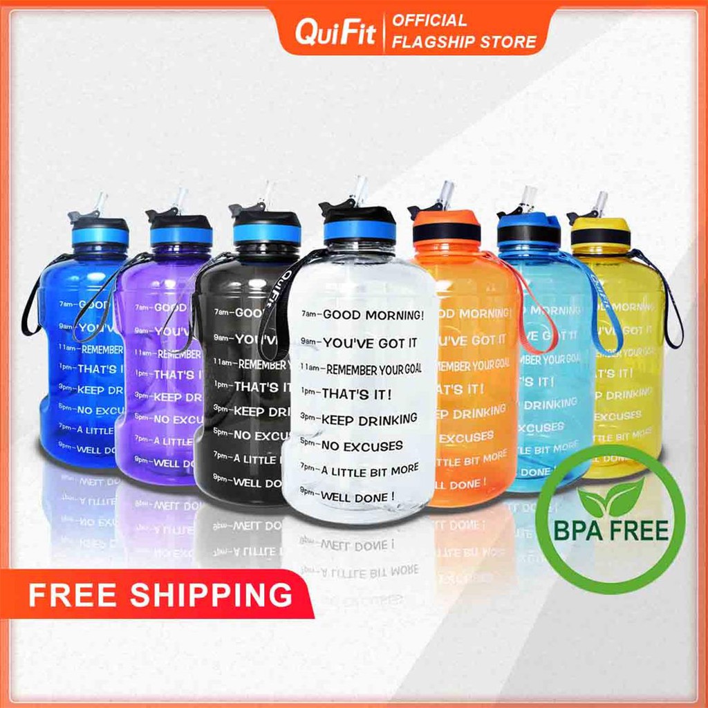 QuiFit Gallon Motivational Water Bottle Wide Mouth with Straw Time