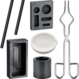 Graphite Torch Melting Casting Kit,2 Graphite Crucible Stir Stick, Quartz Crucible, Cylindrical Graphite, Tong for Melt