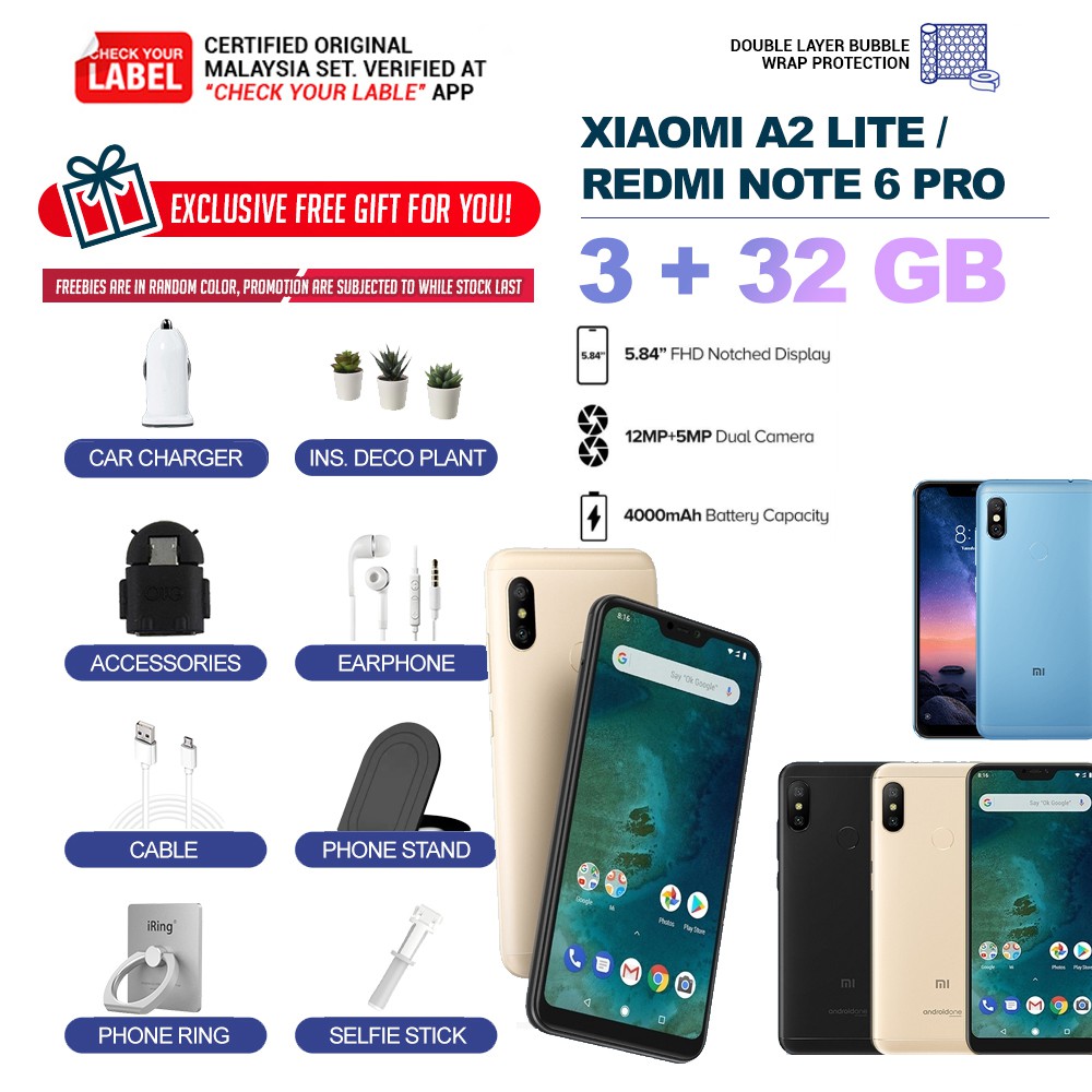 Brand New Ori Full Box Xiaomi Murah L Redmi Note 6 Pro 3gb Ram 32gb Rom Black Gold Blue Face Unlock Big Batter Shopee Malaysia