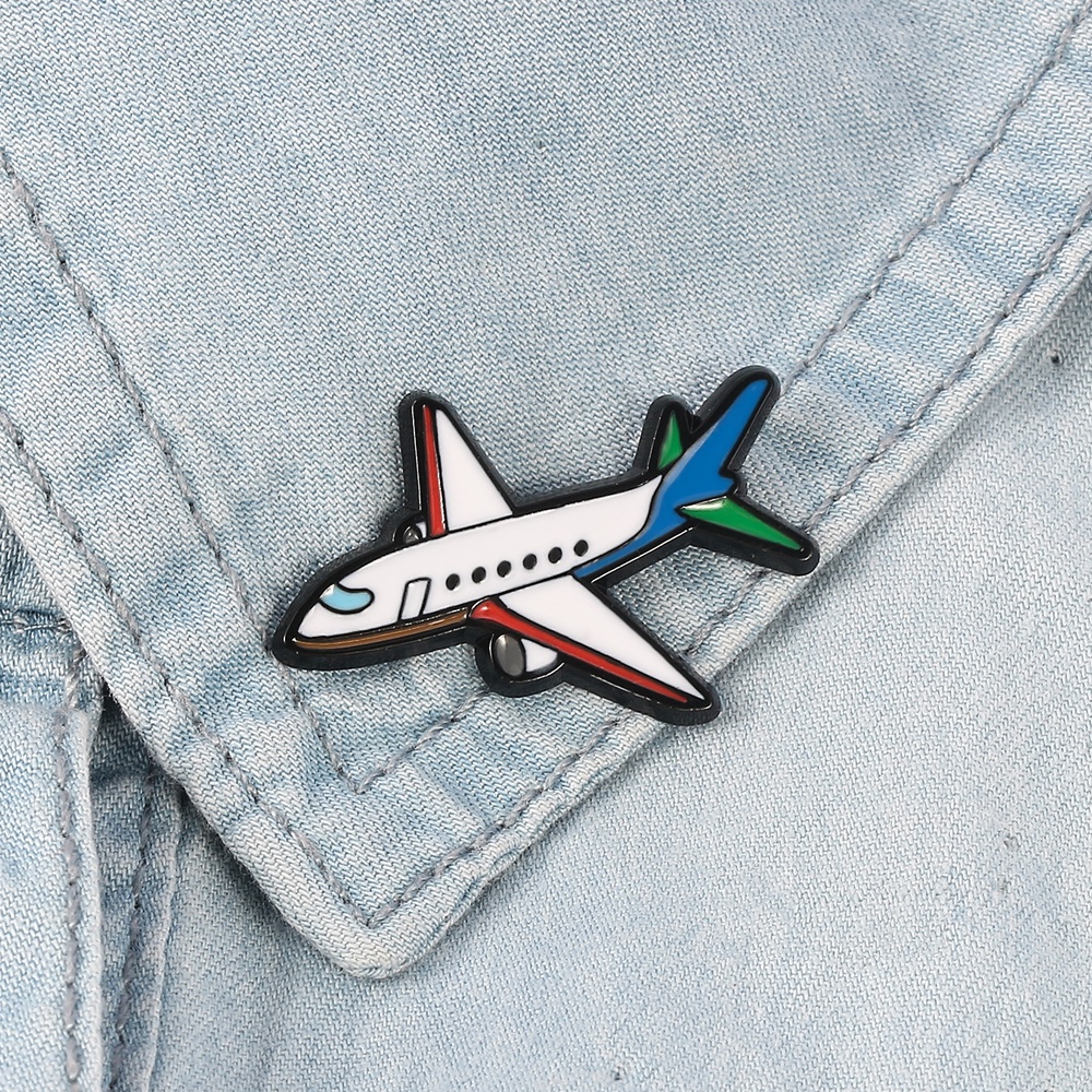 Cartoon Enamel Pin Badge On Backpack World Traveler Airplane Brooch Metal Brooches Pin Aircraft Jewelry