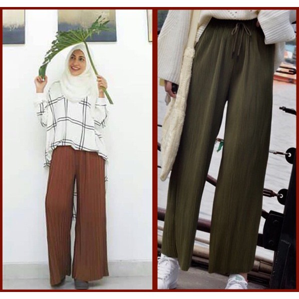 Fits S Xxl Pleated Pants Seluar Labuh Muslimah Bertali Shopee Malaysia