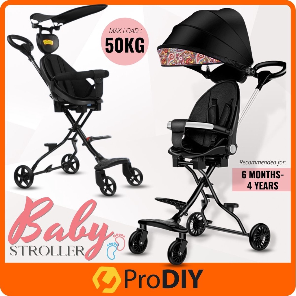 2 Way Foldable Baby Stroller 4 Wheels with Sunshade Kids Stroller Magic Stroller Trolley Budak Stroller