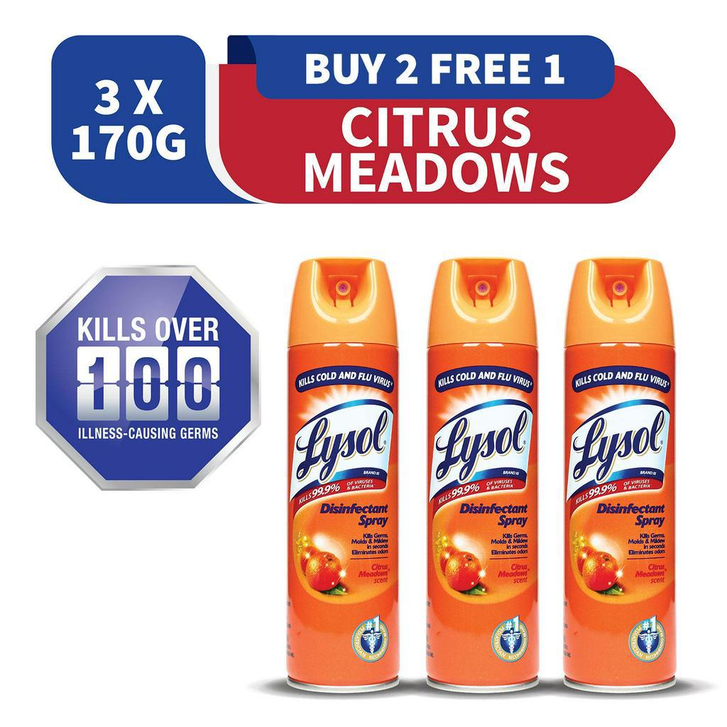 [BUY 2 FREE 1] Lysol Disinfectant Spray Citrus Meadows (170g) Shopee
