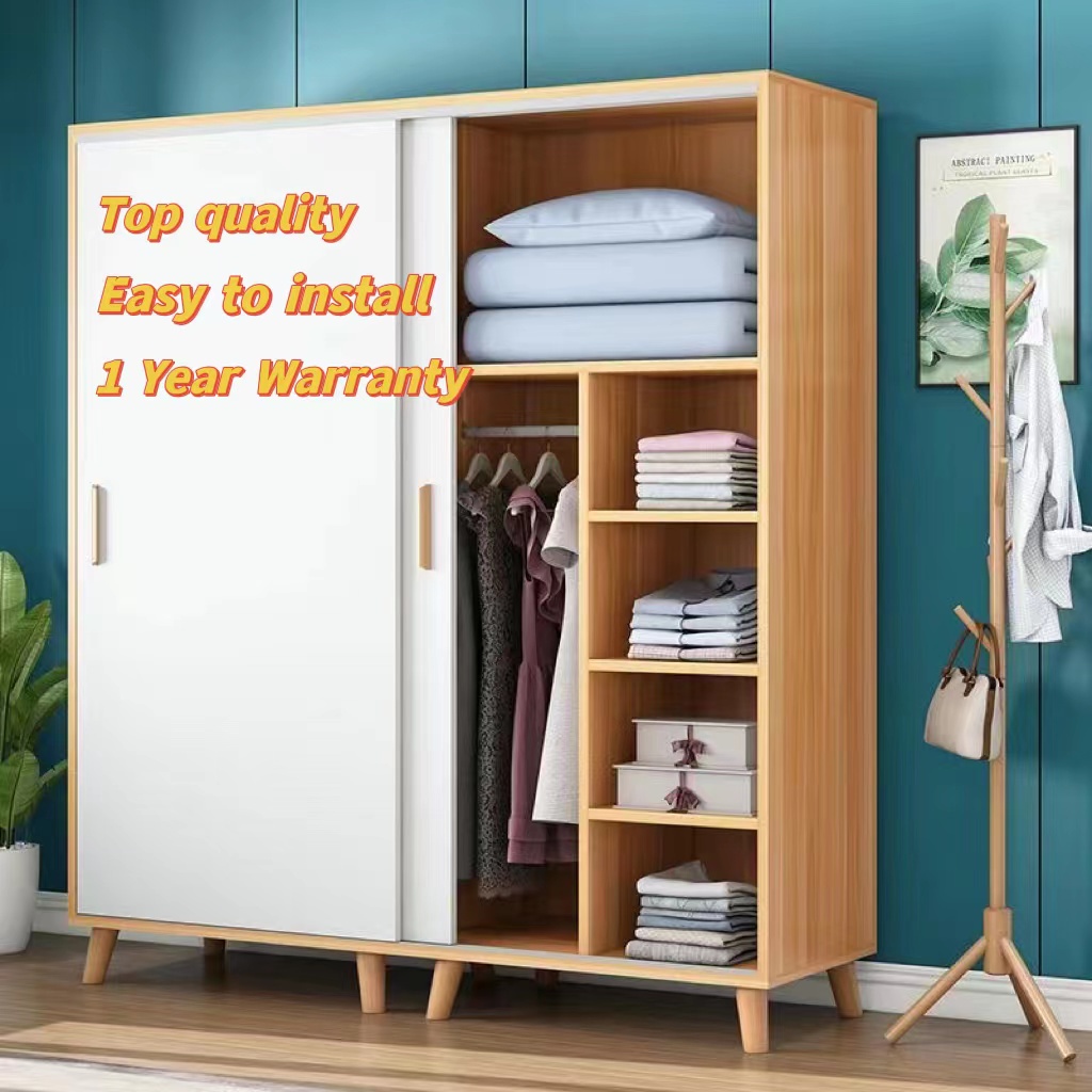 New 2 Door Wardrobe Sliding Door Multilayer Clothes Storage