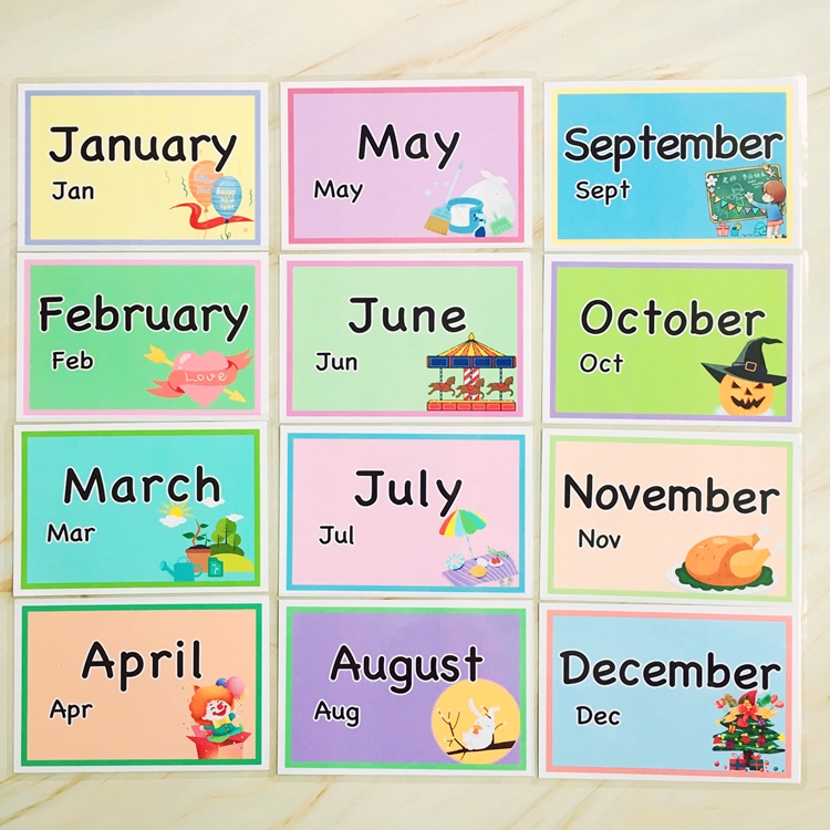 English Card Waterproof Flash Card Month 12 Months ...