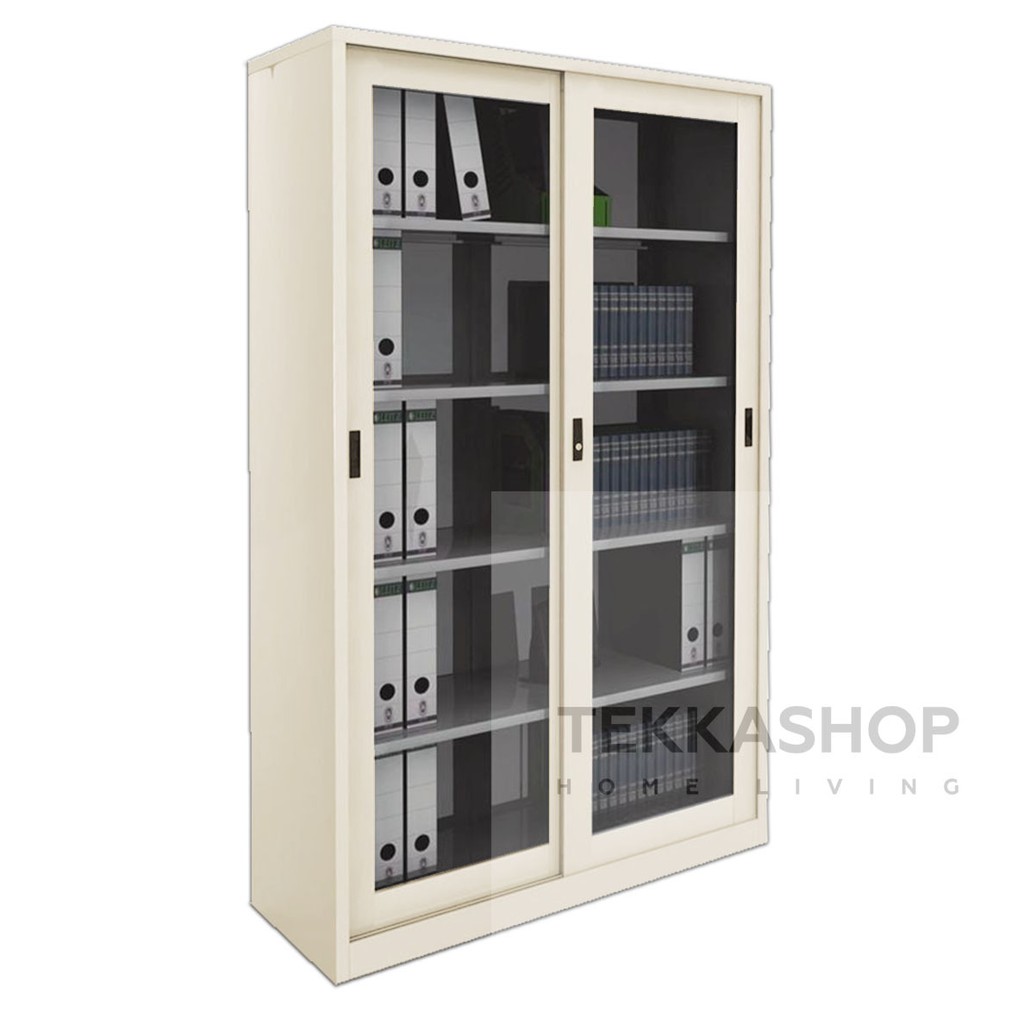 Tekkashop Cssfc8bei Full Height Metal Cabinet Storage With Sliding Glass Doors