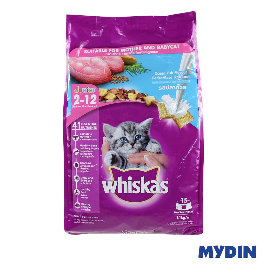 Whiskas Dry Junior Ocean Fish Flavour with Milk Kitten Food 1.1kg