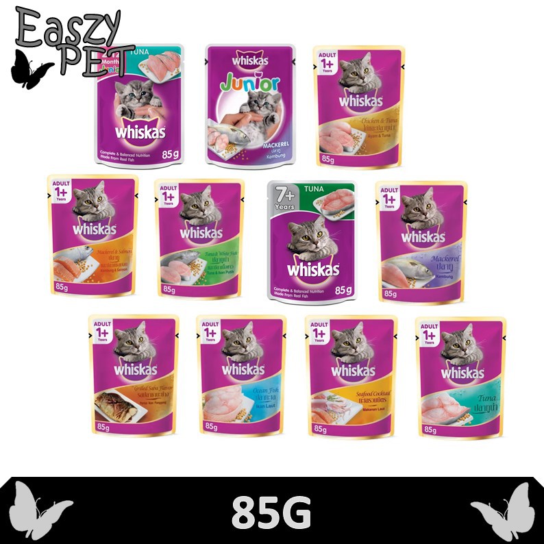 Whiskas Cat Pouch 80G (Mackerel / Tuna / Ocean Fish / Seafood /Grilled Saba)- Cat Wet Food / Cat Pouch / Cat Food