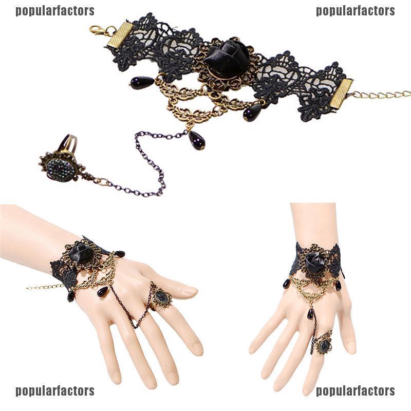 Black Women Gothic Lace Bracelet Bangle Retro Jewelry Women Prom AccessoriesA! 
