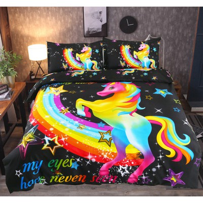 3d 2 3pcs Rainbow Unicorn Bedding Set King Size Bohemian Printed