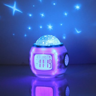 Room Sky Star Night Light Projector Lamp Bedroom Music Alarm Clock