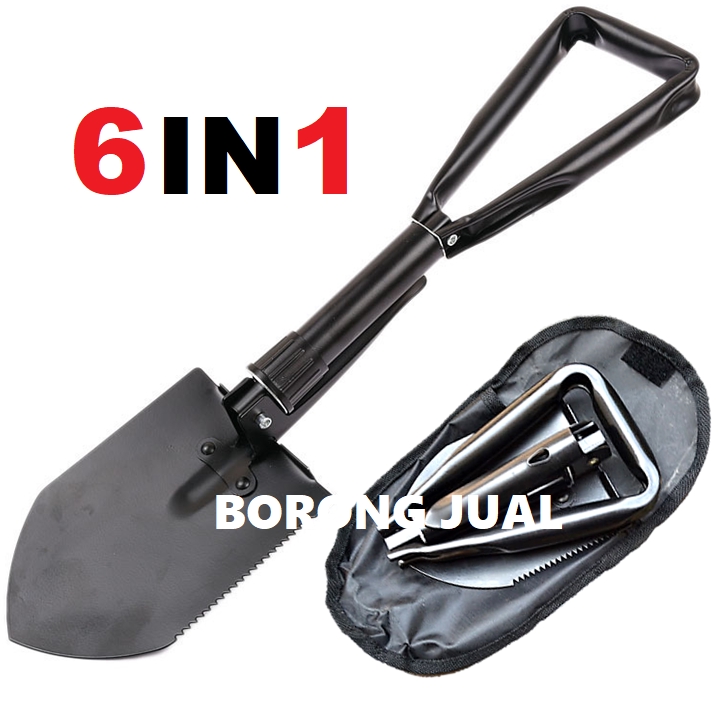 6 IN 1 Foldable Shovel Pry Hoe Pickaxe Saw Axe Home Garden Outdoor
