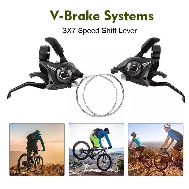 1Pair Bicycle Derailleur MTB GEAR Shifter/Brake 3 x 7 Speed Lever