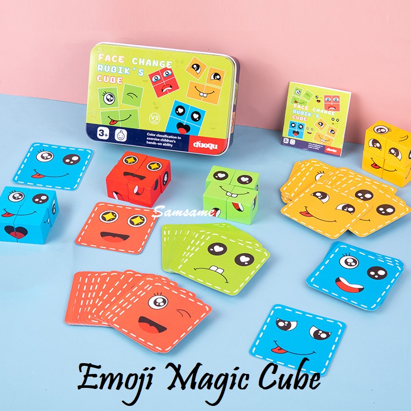 Face Changing Rubik's Cube Emoji magic change building block kid Expression Match Rubik change Puzzle Child games 变脸魔方