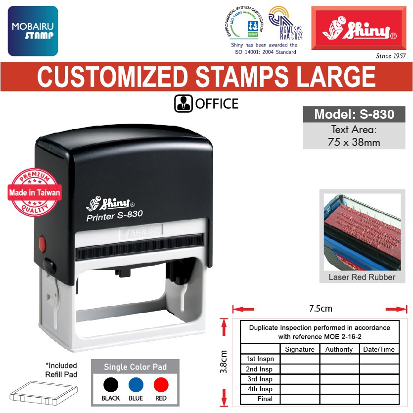 SHINY Large Text Rubber Stamps - Self Inking Printer S-830[Office ...