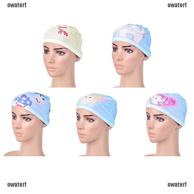 Elastic Fabric Cartoon Swimming Caps For Long Hair Kids Protect