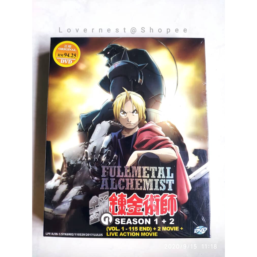 Anime DVD Fullmetal Alchemist 鋼の錬金術師Season 1+2 Vol. 1-115 End + 2 Movie +  Live Action Movie | Shopee Malaysia