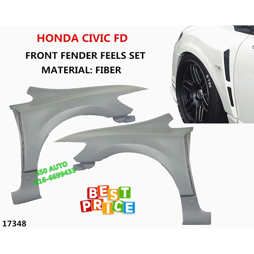 Honda Civic Fd Front Fender Feels Set Fiber Sport Mugen Rr Type R Shopee Malaysia