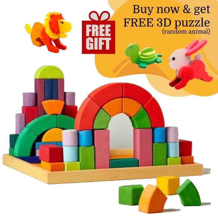 INS Montessori Romanesque Castle Semicircle Rainbow Large Wooden Toy Open Ended Toys Early Learning