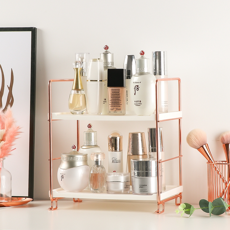 Rose Gold Storage Rack Skin Care Cosmetics Organizer Bathroom Storage