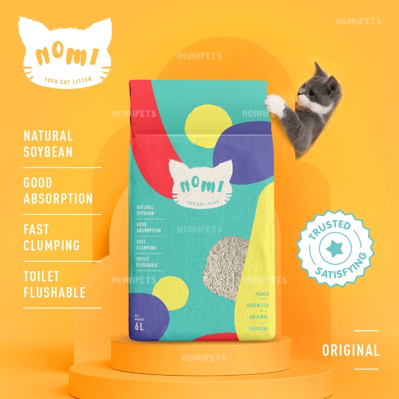 NOMI "Original" Premium Super Clumping Natural Tofu Cat Litter Pasir Kucing 6L