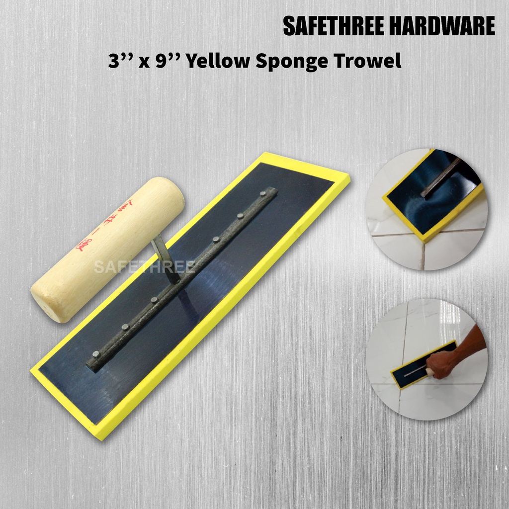 3'' x 10'' Yellow Sponge Cement Trowel with Handle / Sponge Float
