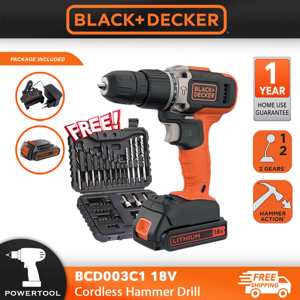 BLACK & DECKER BCD003C1 18V 1.5AH Lithium-ion 2 Speed Hammer Drill ...