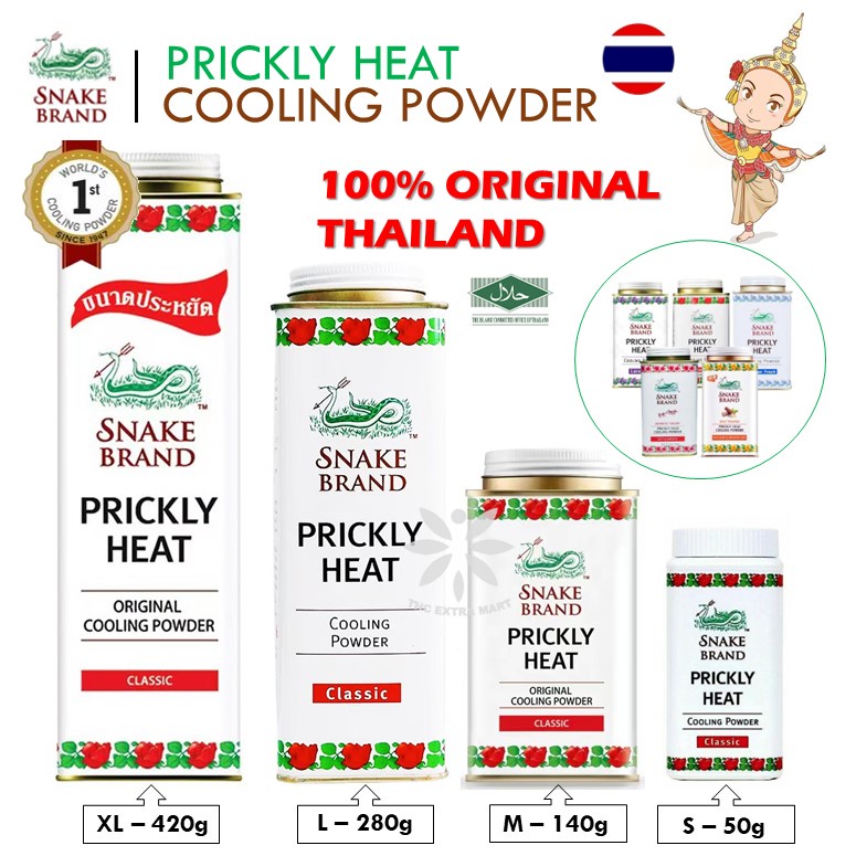 Original Thailand Snake Brand Prickly Heat Cooling Powder Classic Lavendar Sakura Bedak Gatal 泰国牌蛇爽身热痱粉