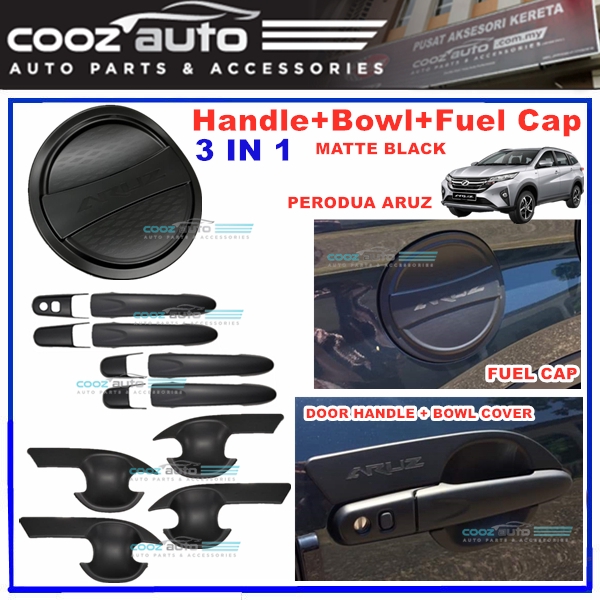 PERODUA ARUZ 3IN1 Matte Black DOOR HANDLE COVER + HANDLE 