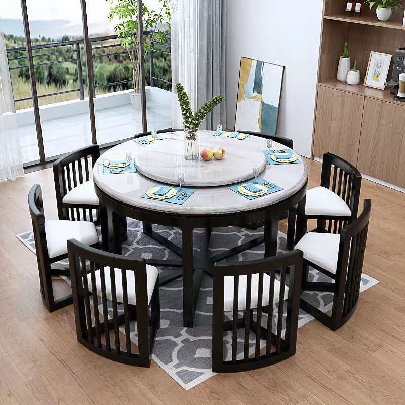 large 8 seater Marble solid wood round dining table ...