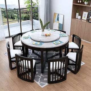 Large 8 Seater Marble Solid Wood Round Dining Table Living Room Furniture Combination Shopee Malaysia