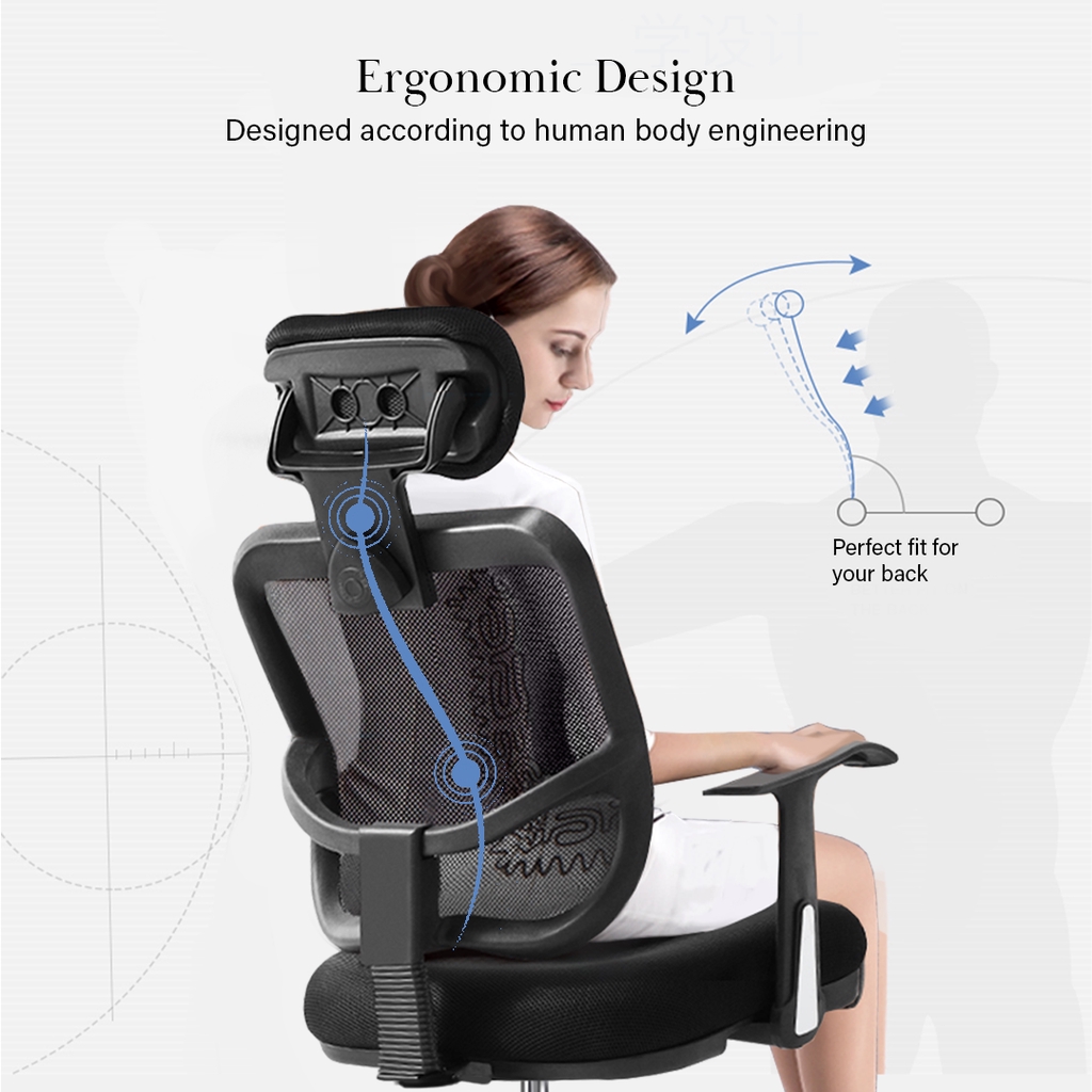 FINSSO: Ergonomic & Height Adjustable High Backrest Swivel Office Chair